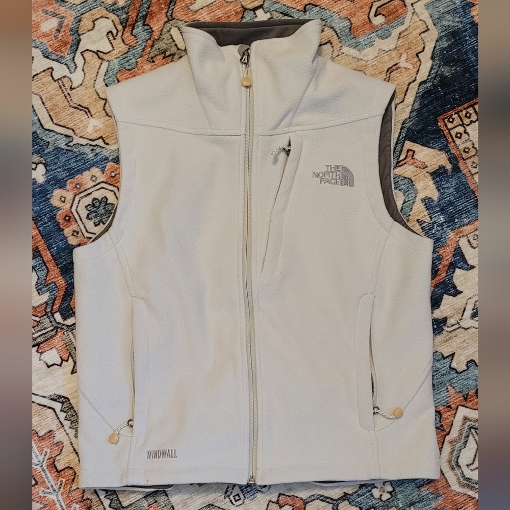 The North Face Windwall Softshell Vest Womens Medium Gray White Full Zip Hiking